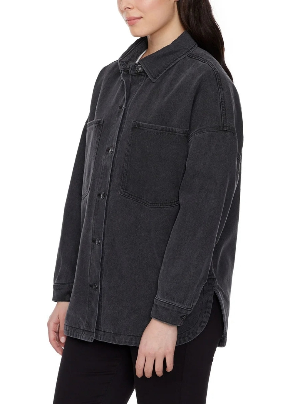 Hudson Jeans Women Oversized Denim Shacket Washed Black Cotton‎ Shirt Jacket S/P